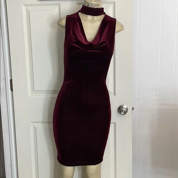 red suede bodycon dress Women's Wine Suede Drape Detail Bodycon Dress